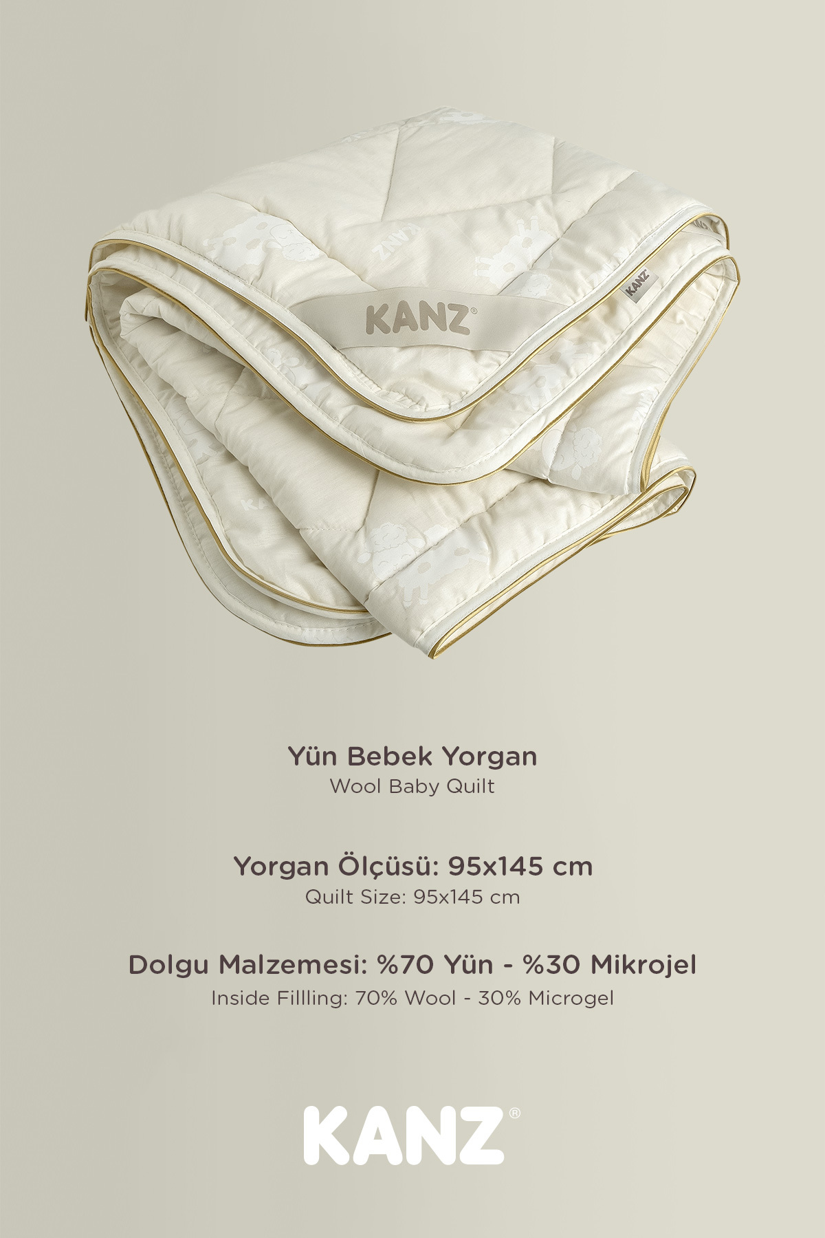 %100 Pamuk & Yün & Bambu Bebek & Çocuk Yorganı 95x145 cm görsel 5