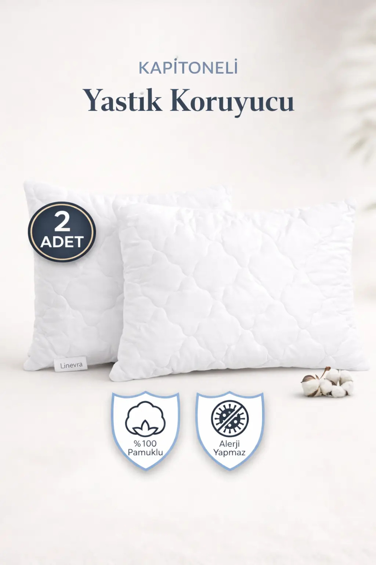%100 Pamuk Kapitoneli 2’li ve 4’lü Yastık Alezi Koruyucu Kılıf (50X70 CM) görsel 1