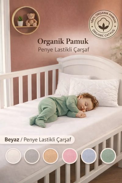 %100 Pamuk Penye, Lastikli Bebek Çarşafı, Organik Pamuk, Anne Yanı, Park Beşik Çarşafı